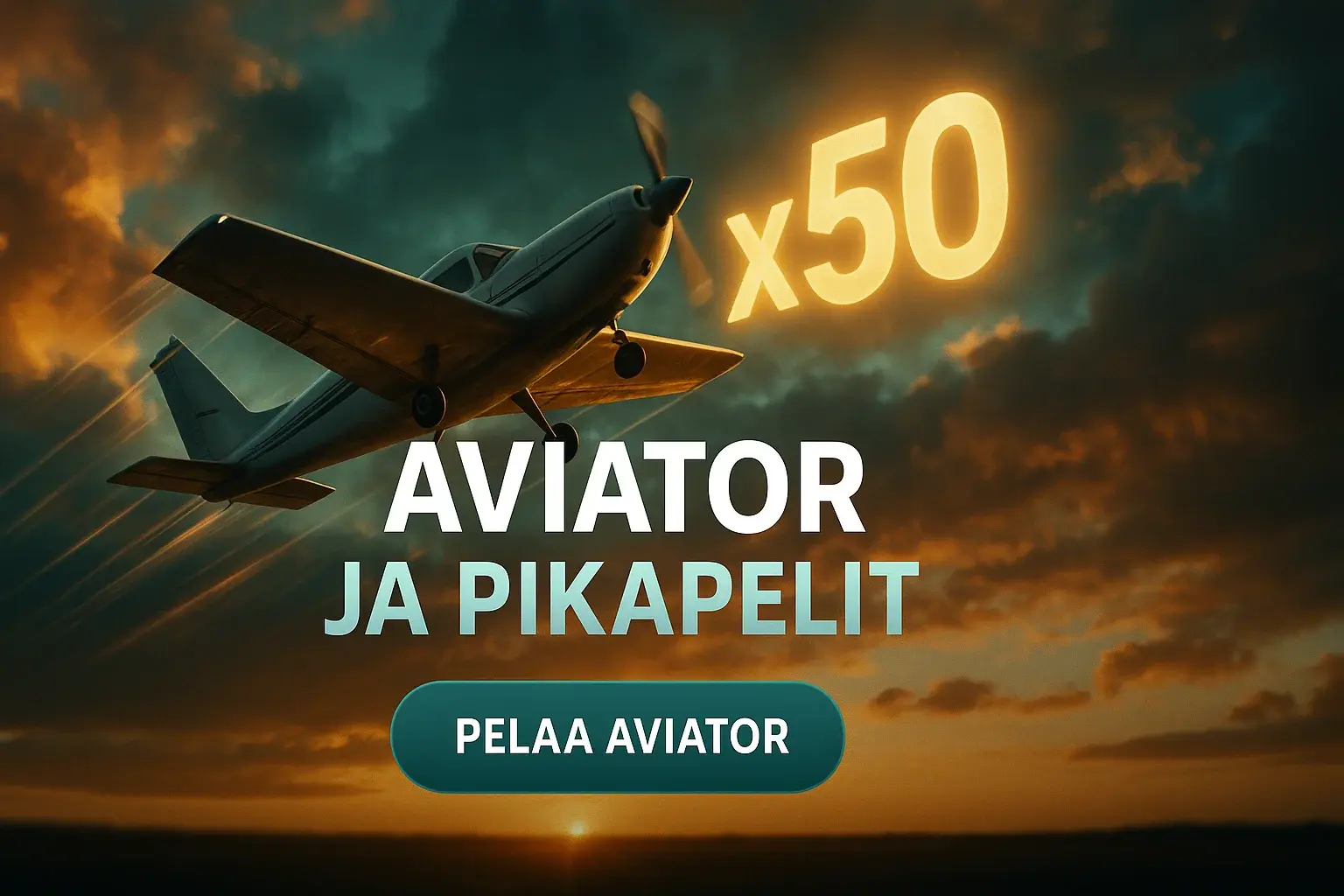 Fotorealistinen suomalainen kasinobanneri, lentokone nousee pilvien läpi, x50