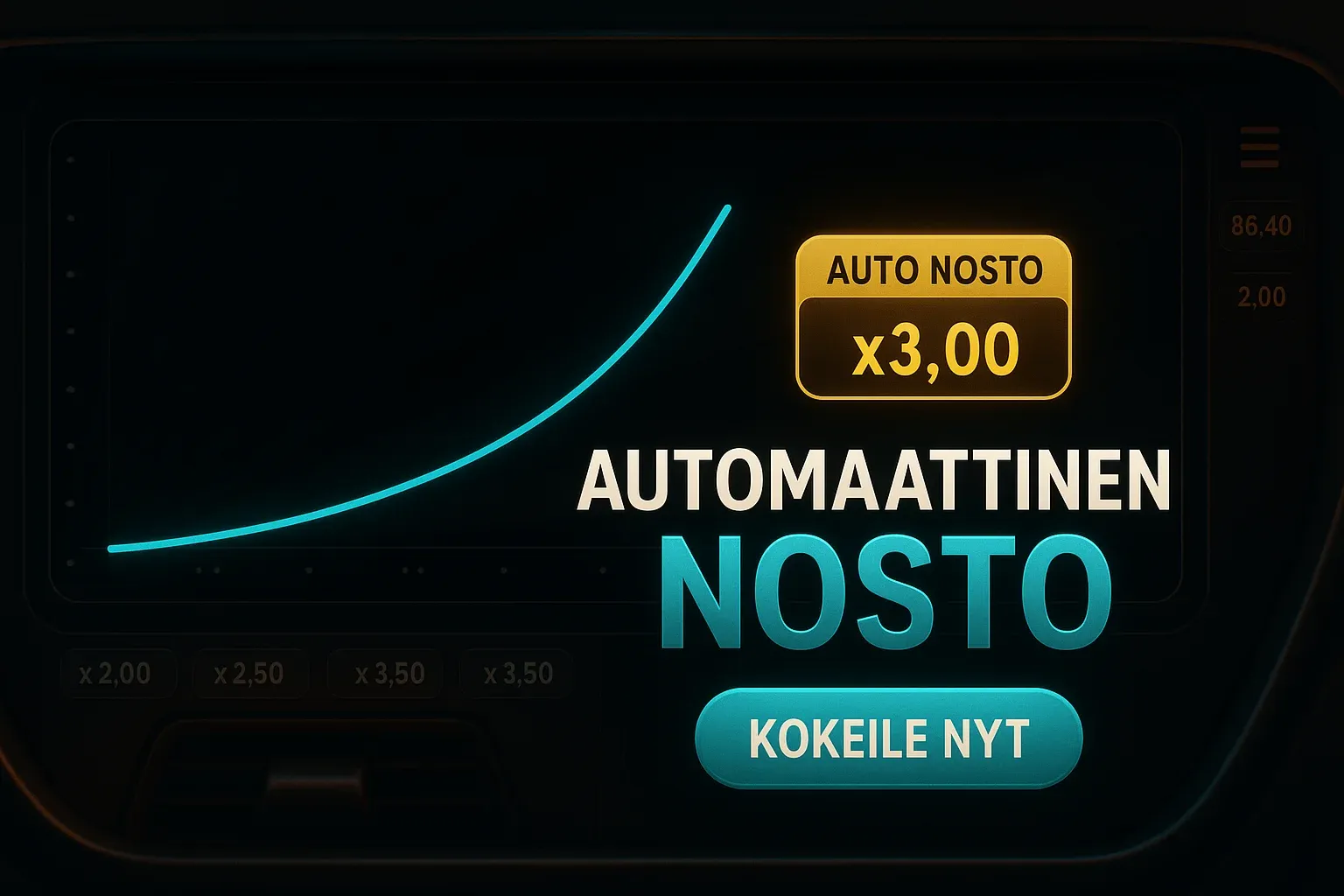 Fotorealistinen suomalainen kasinobanneri, aviator-kerroingraafi ja automaattinen nosto x3.00